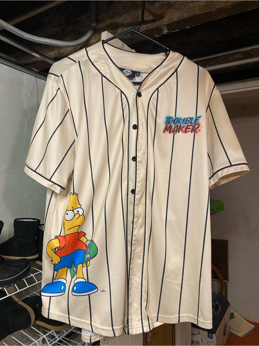 Trouble Maker Cream Pinstripe Bart Baseball Jersey